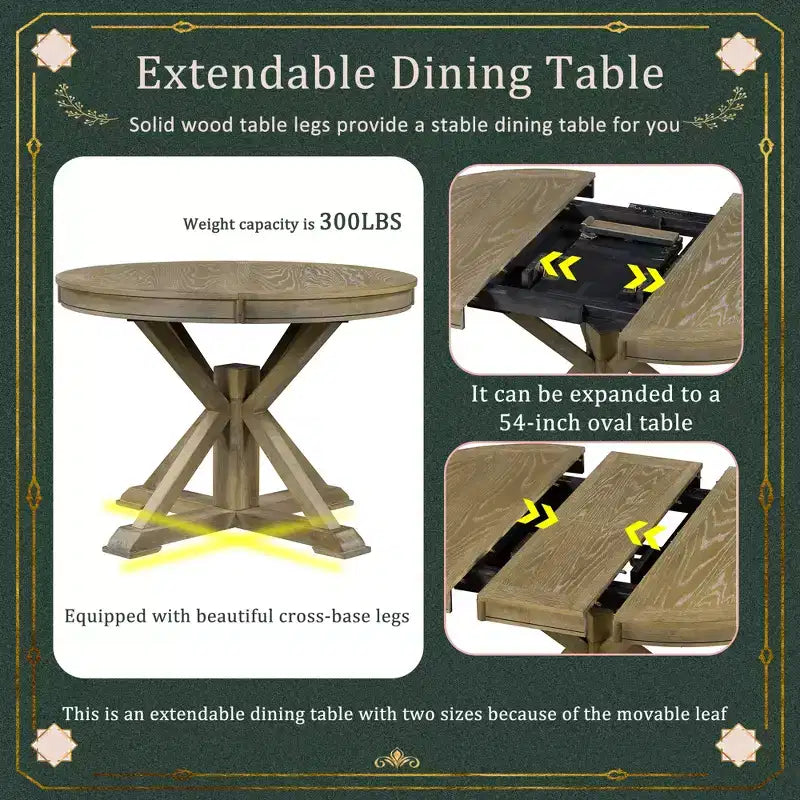 Table de salle à manger et de cuisine extensible 54 W Rétro avec 12 rallonges, bois naturel chêne+blanc cassé/espresso/laveur de bois naturel