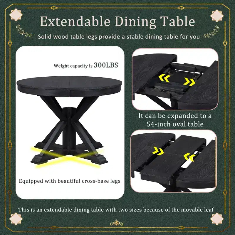 Table de salle à manger et de cuisine extensible 54 W Rétro avec 12 rallonges, bois naturel chêne+blanc cassé/espresso/laveur de bois naturel