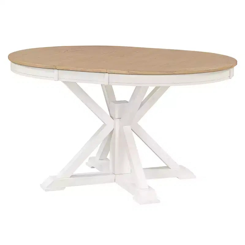 Table de salle à manger et de cuisine extensible 54 W Rétro avec 12 rallonges, bois naturel chêne+blanc cassé/espresso/laveur de bois naturel