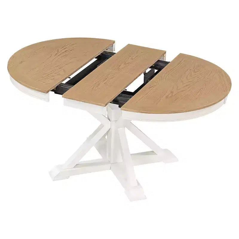 Table de salle à manger et de cuisine extensible 54 W Rétro avec 12 rallonges, bois naturel chêne+blanc cassé/espresso/laveur de bois naturel