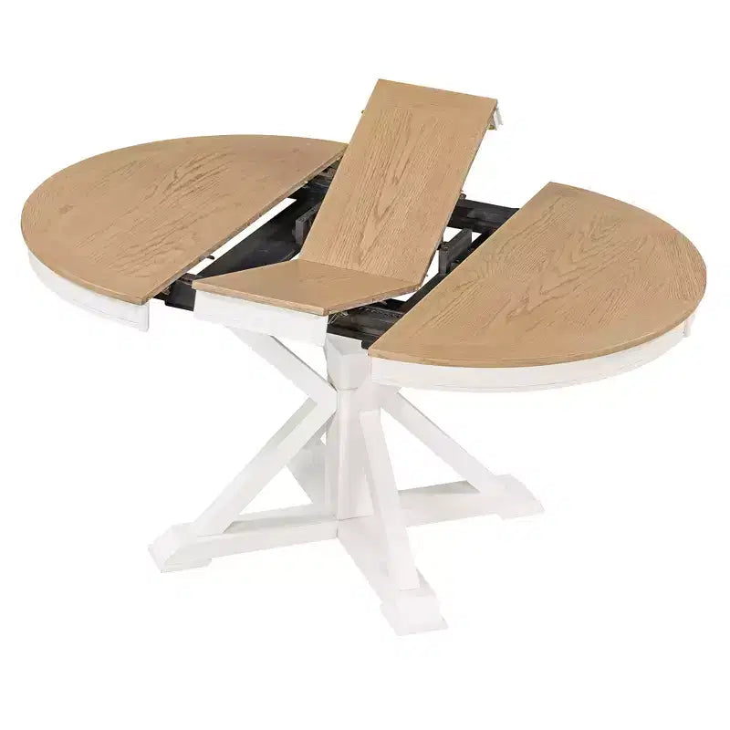 Table de salle à manger et de cuisine extensible 54 W Rétro avec 12 rallonges, bois naturel chêne+blanc cassé/espresso/laveur de bois naturel