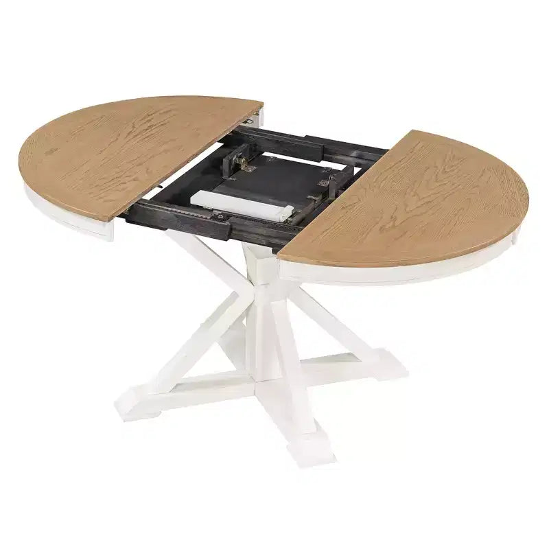 Table de salle à manger et de cuisine extensible 54 W Rétro avec 12 rallonges, bois naturel chêne+blanc cassé/espresso/laveur de bois naturel