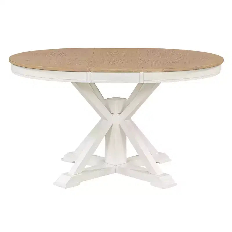 Table de salle à manger et de cuisine extensible 54 W Rétro avec 12 rallonges, bois naturel chêne+blanc cassé/espresso/laveur de bois naturel