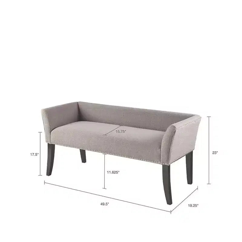 Banc en bois à piètement évasé et capitonné avec garniture cloutée 49,50