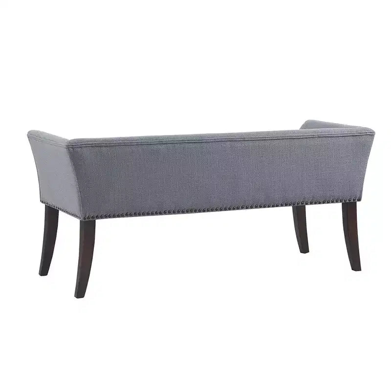 Banc en bois à piètement évasé et capitonné avec garniture cloutée 49,50