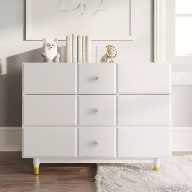 Commode à 3 tiroirs avec quincaillerie dorée, blanche