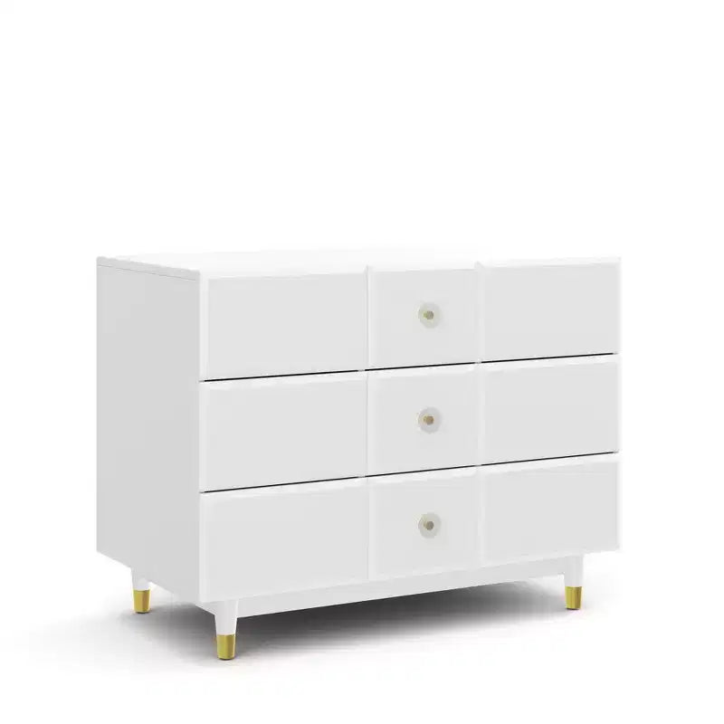 Commode à 3 tiroirs avec quincaillerie dorée, blanche