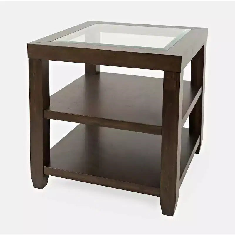 Table d'appoint contemporaine en verre incrusté avec rangement