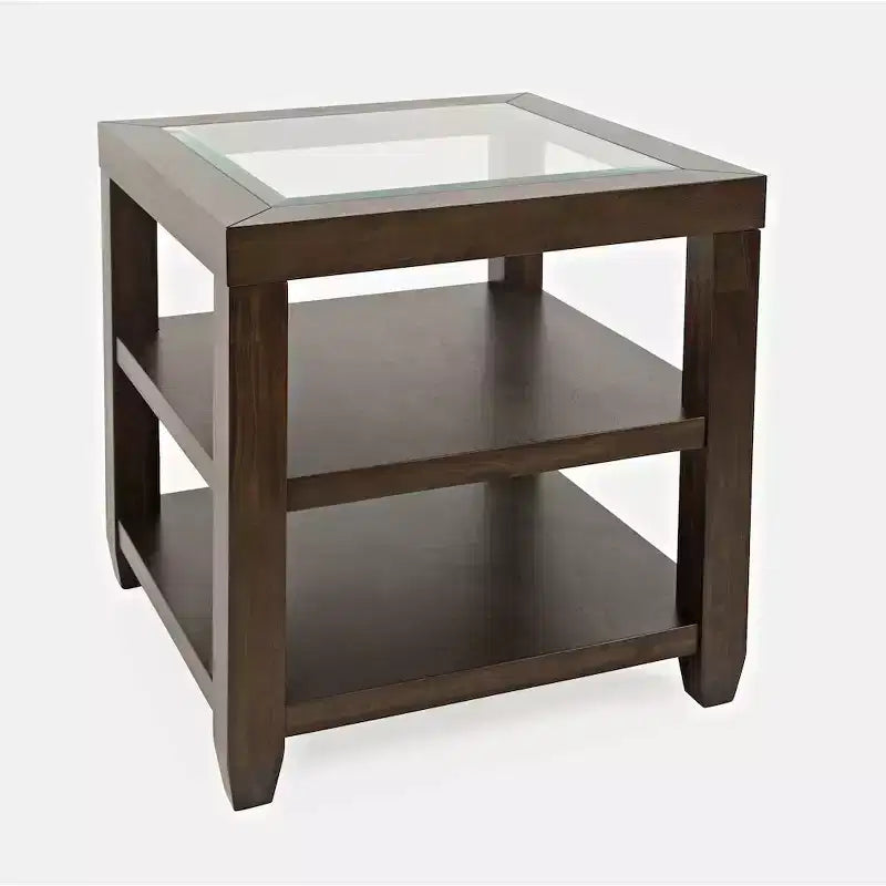 Table d'appoint contemporaine en verre incrusté avec rangement
