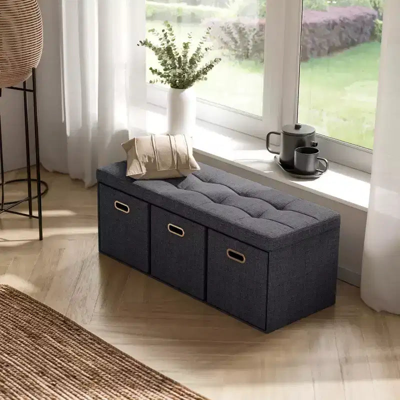 Banc de rangement ottoman pliable de 101,6 cm avec tiroirs, parfait pour le salon, la chambre et l'entrée