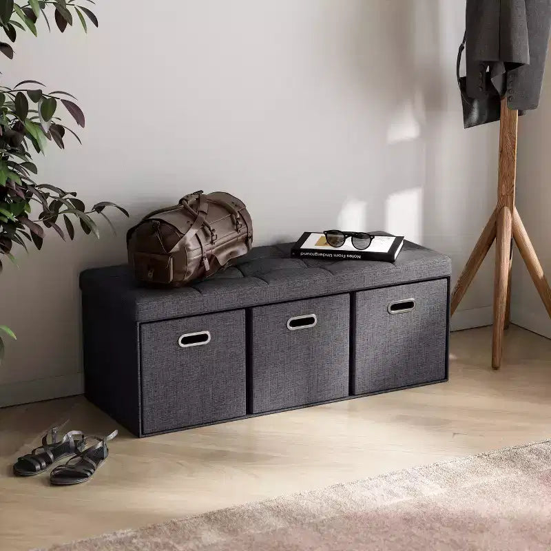 Banc de rangement ottoman pliable de 101,6 cm avec tiroirs, parfait pour le salon, la chambre et l'entrée
