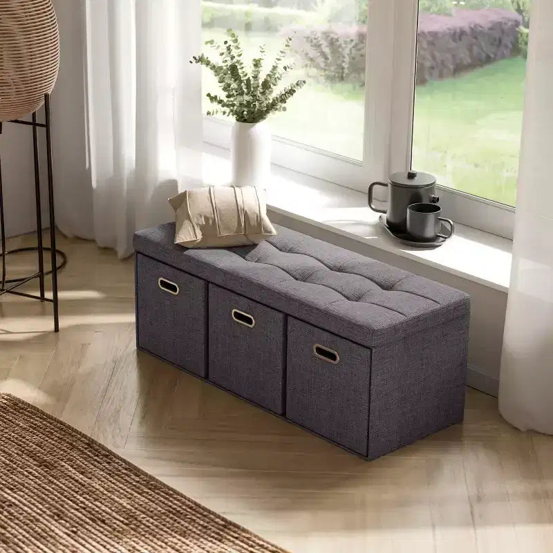 Banc de rangement ottoman pliable de 101,6 cm avec tiroirs, parfait pour le salon, la chambre et l'entrée