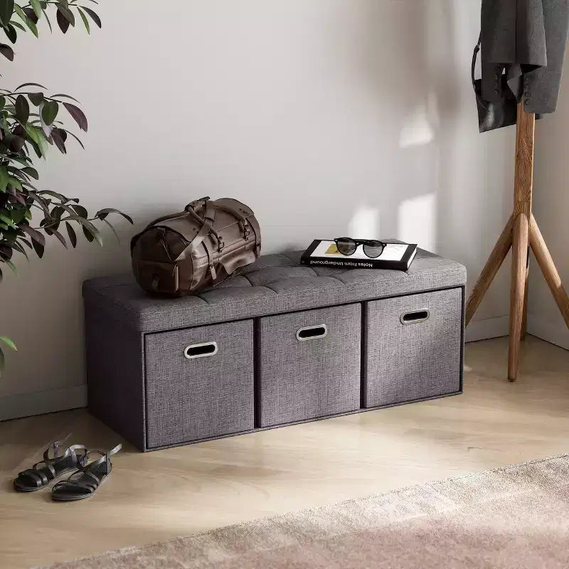 Banc de rangement ottoman pliable de 101,6 cm avec tiroirs, parfait pour le salon, la chambre et l'entrée