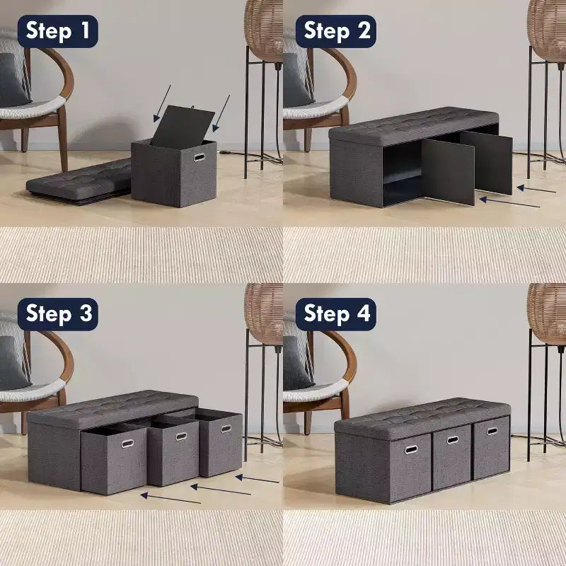 Banc de rangement ottoman pliable de 101,6 cm avec tiroirs, parfait pour le salon, la chambre et l'entrée