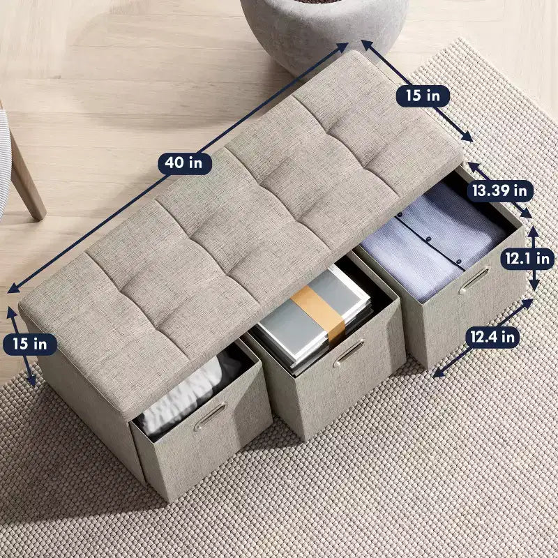 Banc de rangement ottoman pliable de 101,6 cm avec tiroirs, parfait pour le salon, la chambre et l'entrée