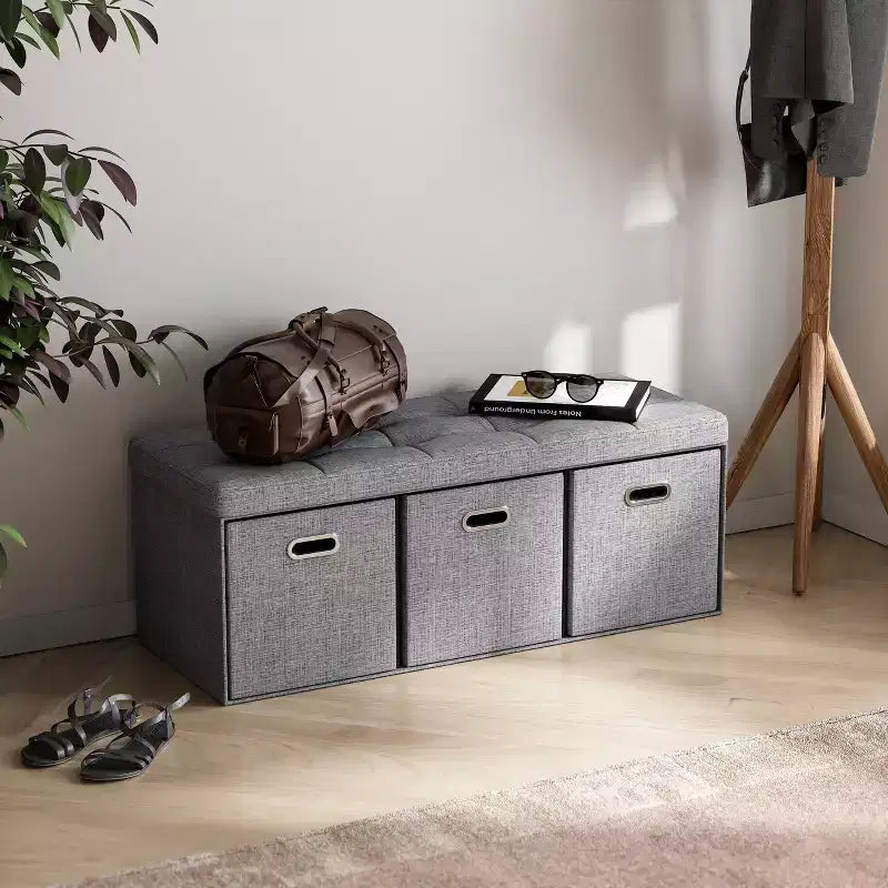 Banc de rangement ottoman pliable de 101,6 cm avec tiroirs, parfait pour le salon, la chambre et l'entrée