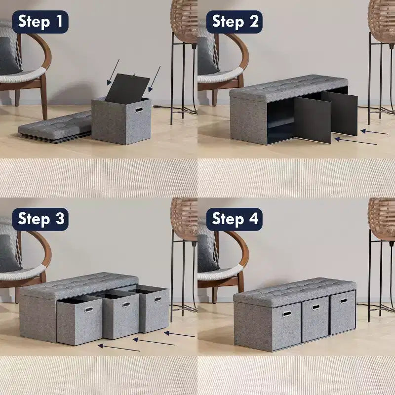 Banc de rangement ottoman pliable de 101,6 cm avec tiroirs, parfait pour le salon, la chambre et l'entrée