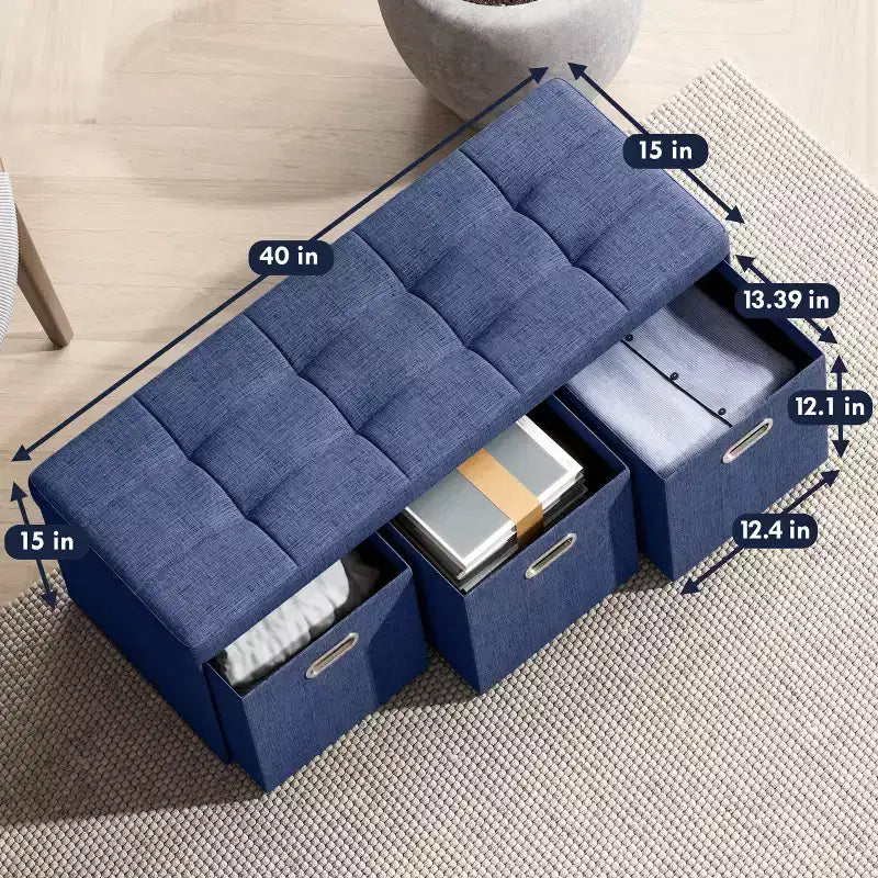 Banc de rangement ottoman pliable de 101,6 cm avec tiroirs, parfait pour le salon, la chambre et l'entrée