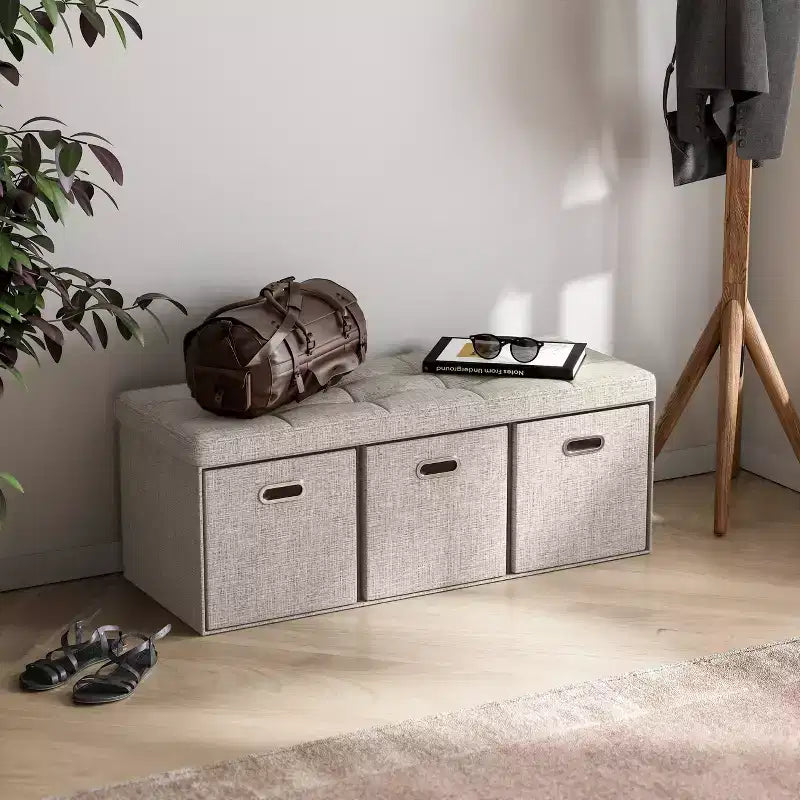 Banc de rangement ottoman pliable de 101,6 cm avec tiroirs, parfait pour le salon, la chambre et l'entrée