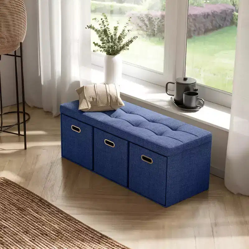 Banc de rangement ottoman pliable de 101,6 cm avec tiroirs, parfait pour le salon, la chambre et l'entrée