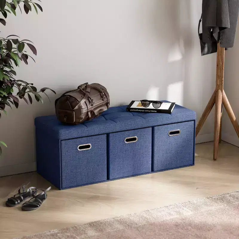 Banc de rangement ottoman pliable de 101,6 cm avec tiroirs, parfait pour le salon, la chambre et l'entrée