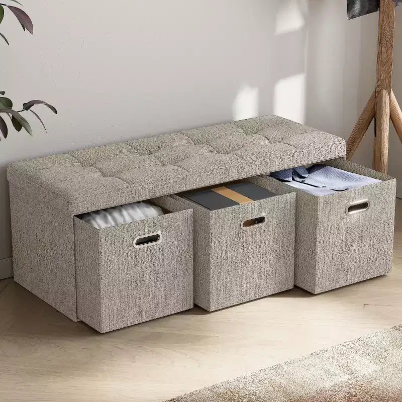 Ornavo Home Collapsible 40 Inch Large Storage Bench Ottoman with Drawers, Perfect for Living Room, Bedroom and Entryway
