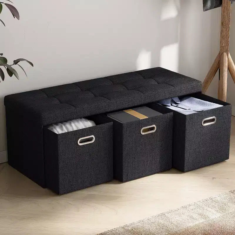 Banc de rangement ottoman pliable de 101,6 cm avec tiroirs, parfait pour le salon, la chambre et l'entrée