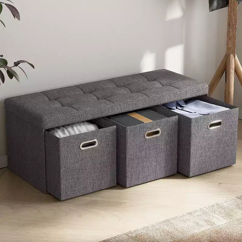 Banc de rangement ottoman pliable de 101,6 cm avec tiroirs, parfait pour le salon, la chambre et l'entrée