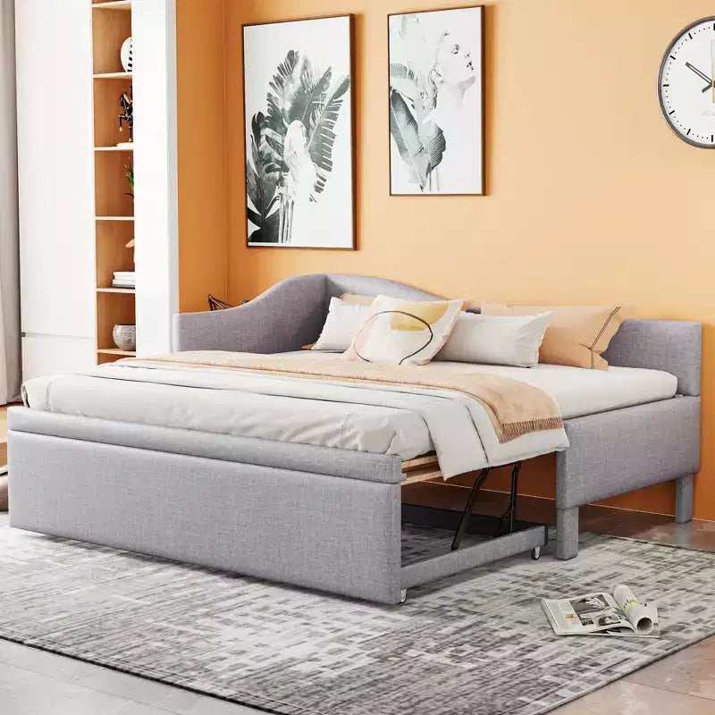 Lit de repos double (Taille simple) à très grand (Taille King), cadre de lit plateforme rembourré avec lit gigogne double (Taille simple)