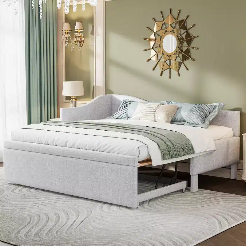 Lit de repos double (Taille simple) à très grand (Taille King), cadre de lit plateforme rembourré avec lit gigogne double (Taille simple)