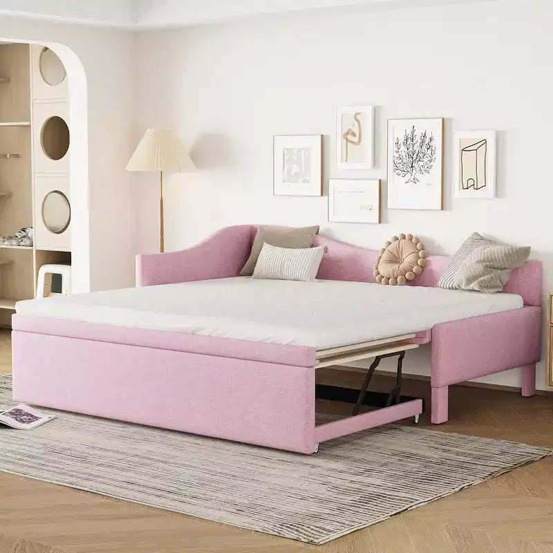 Lit de repos double (Taille simple) à très grand (Taille King), cadre de lit plateforme rembourré avec lit gigogne double (Taille simple)