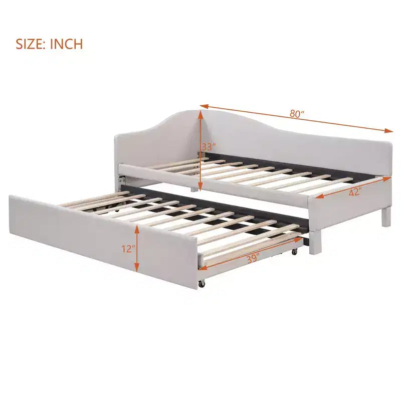 Lit de repos double (Taille simple) à très grand (Taille King), cadre de lit plateforme rembourré avec lit gigogne double (Taille simple)