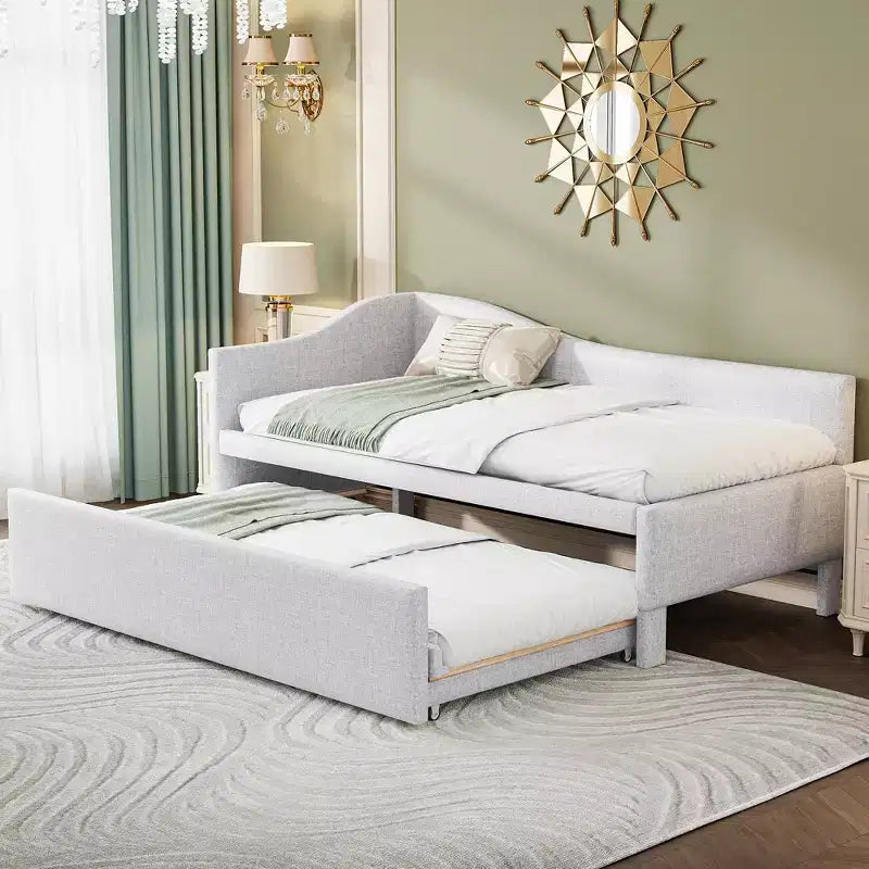 Twin to King Size Daybed, Upholstered Platform Bed Frame with Twin Trundle Bed -ModernLuxe