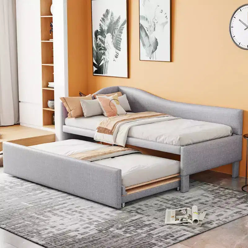 Lit de repos double (Taille simple) à très grand (Taille King), cadre de lit plateforme rembourré avec lit gigogne double (Taille simple)