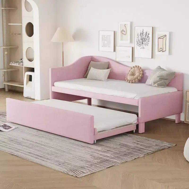 Lit de repos double (Taille simple) à très grand (Taille King), cadre de lit plateforme rembourré avec lit gigogne double (Taille simple)
