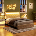 Full Size Bed Frame with Adjustable Headboard, Fast-charging USB Port, Upholstered Platform, LED Lights, No Box Spring Needed, Beige