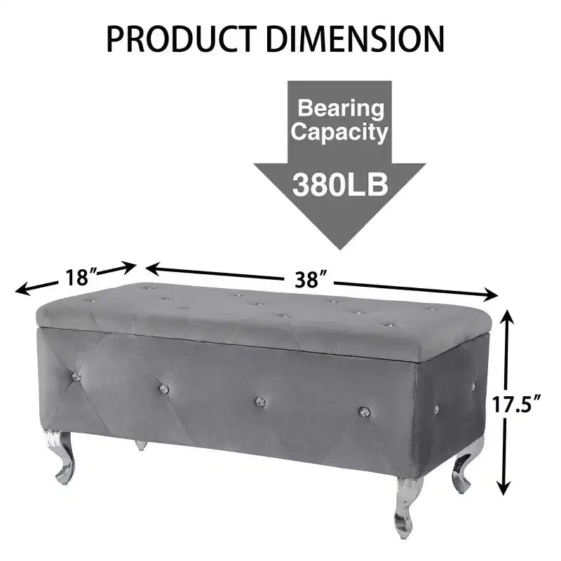 Ottoman de rangement 38 po en similicuir capitonné avec bouton en cristal
