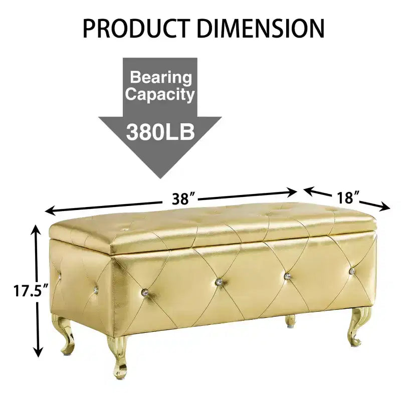 Ottoman de rangement 38 po en similicuir capitonné avec bouton en cristal
