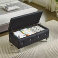 GDFStudio York Upholstered Faux Leather Storage 38 Ottoman with Crystal Button