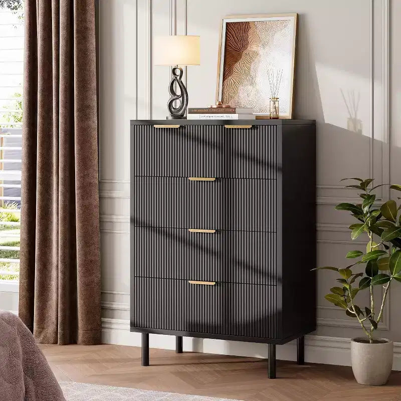 Fluted 5 Drawer Dresser for Bedroom, Modern Wood Chest of Drawers with Wide Drawers