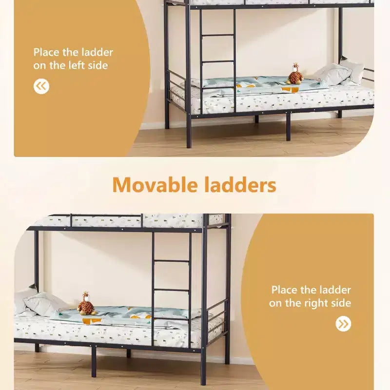 Lit superposé en acier, deux places, avec échelle, pour chambre à coucher, dortoir, enfants et adultes