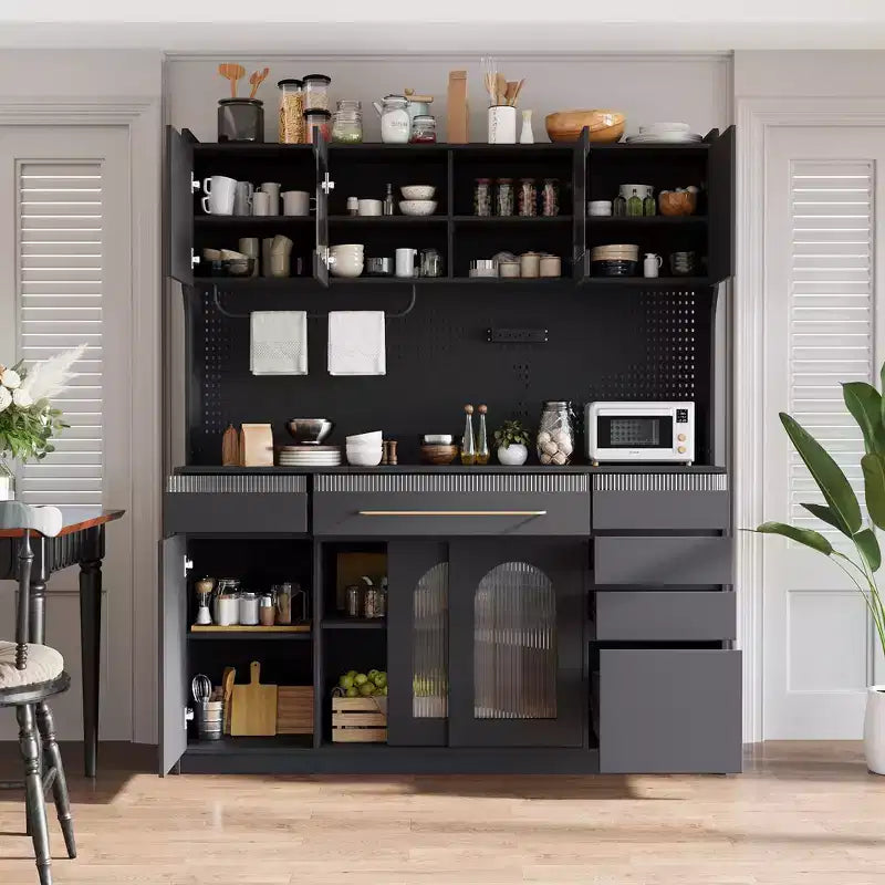 Whisen 63 Buffet with Hutch, 6 Drawers & Adjustable Shelves