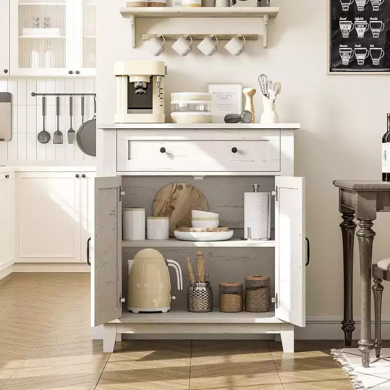 Armoire de rangement rustique 80 cm, avec portes à lattes, 3 niveaux réglables, casier à double porte, pour cuisine, salle à manger et bureau à domicile