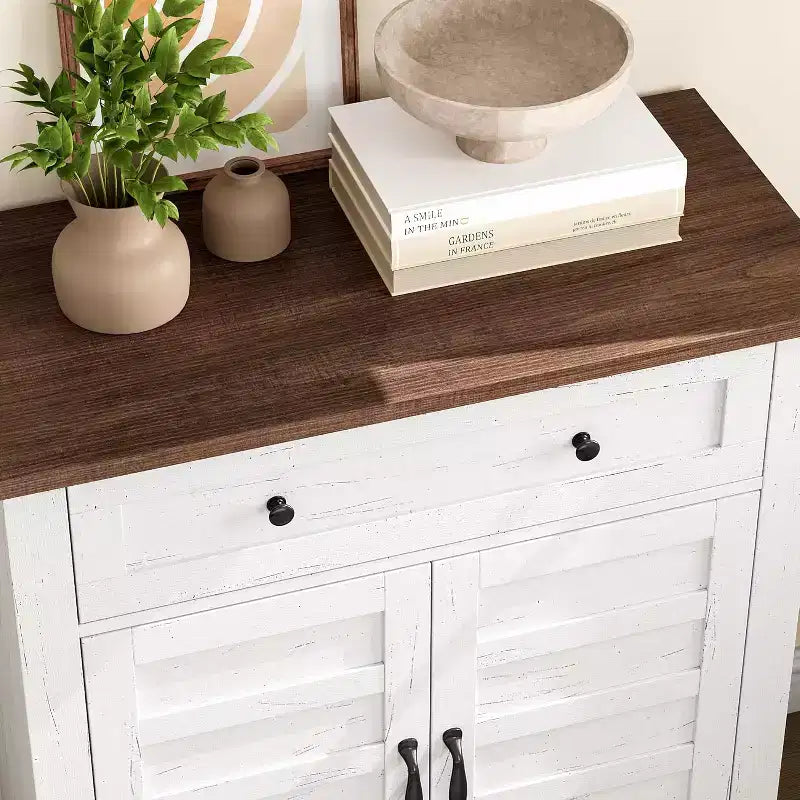 Armoire de rangement rustique 80 cm, avec portes à lattes, 3 niveaux réglables, casier à double porte, pour cuisine, salle à manger et bureau à domicile