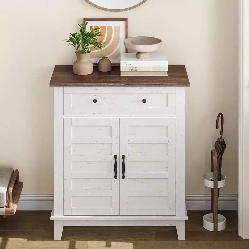 Armoire de rangement rustique 80 cm, avec portes à lattes, 3 niveaux réglables, casier à double porte, pour cuisine, salle à manger et bureau à domicile