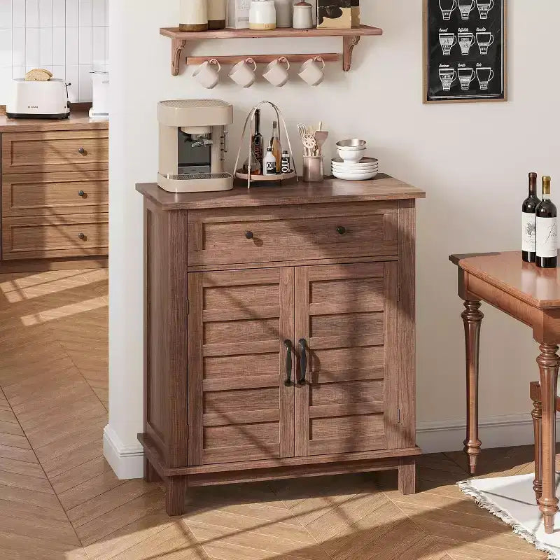 Armoire de rangement rustique 80 cm, avec portes à lattes, 3 niveaux réglables, casier à double porte, pour cuisine, salle à manger et bureau à domicile