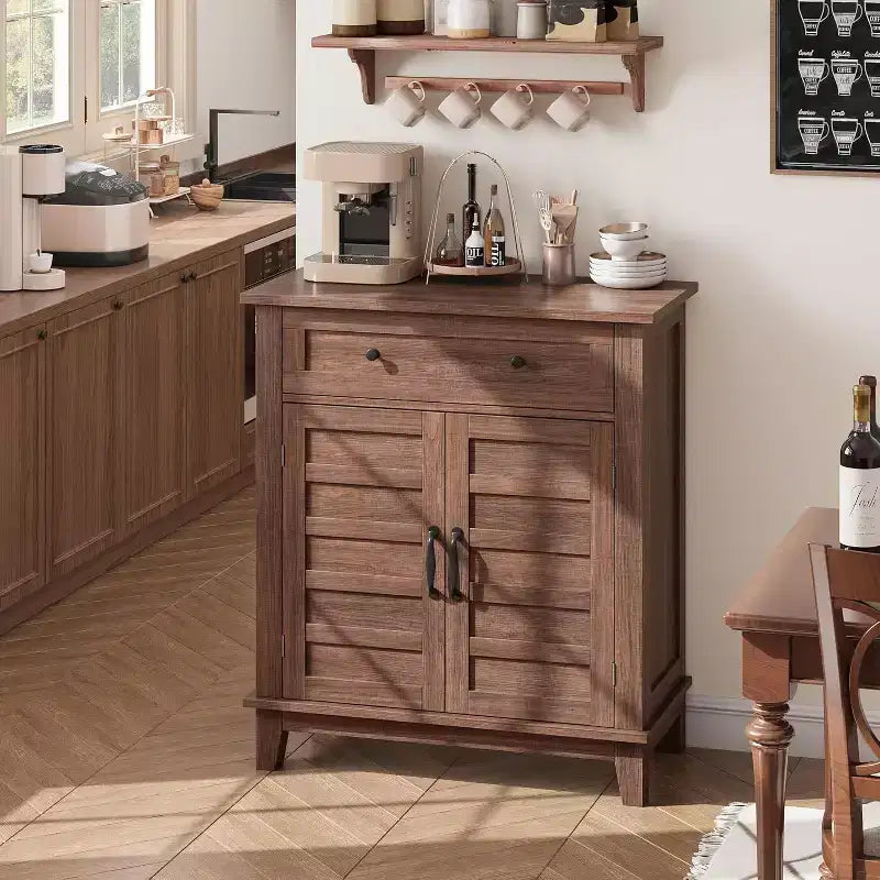 Armoire de rangement rustique 80 cm, avec portes à lattes, 3 niveaux réglables, casier à double porte, pour cuisine, salle à manger et bureau à domicile