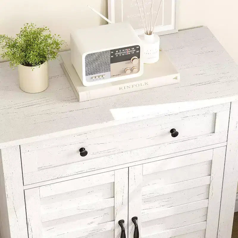 Armoire de rangement rustique 80 cm, avec portes à lattes, 3 niveaux réglables, casier à double porte, pour cuisine, salle à manger et bureau à domicile