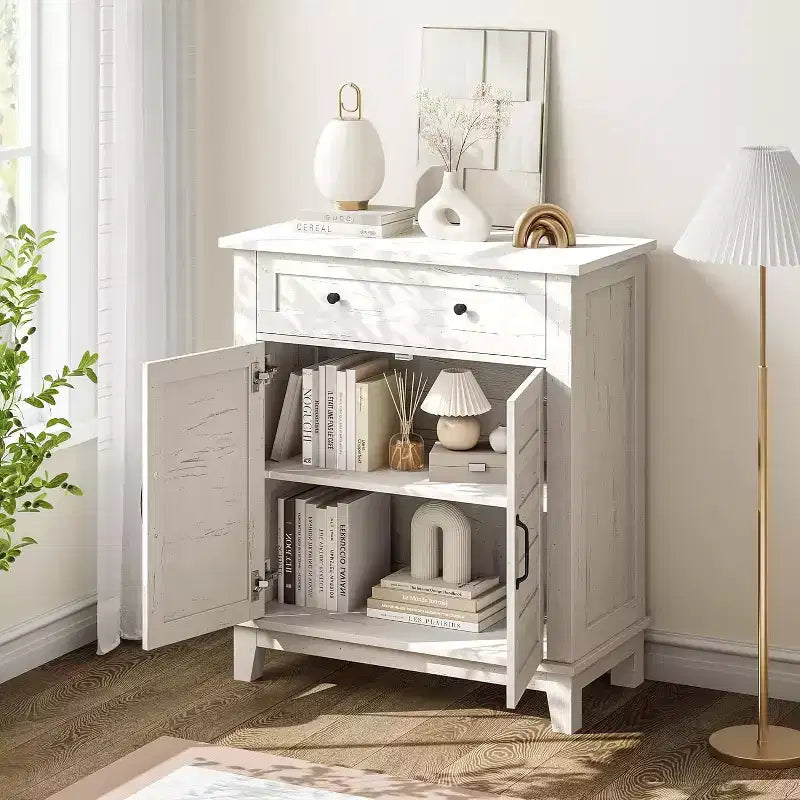 Armoire de rangement rustique 80 cm, avec portes à lattes, 3 niveaux réglables, casier à double porte, pour cuisine, salle à manger et bureau à domicile