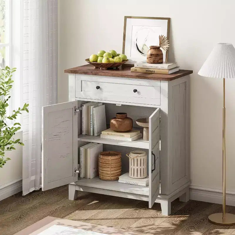 Armoire de rangement rustique 80 cm, avec portes à lattes, 3 niveaux réglables, casier à double porte, pour cuisine, salle à manger et bureau à domicile